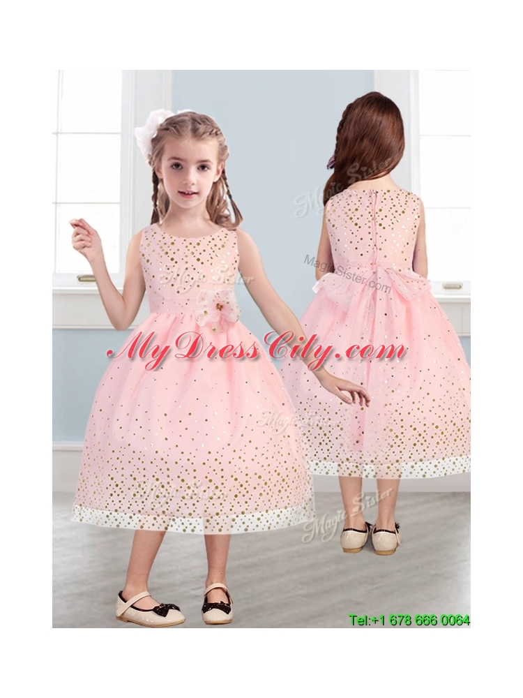 Beautiful Scoop Mini Quinceanera Dress with Hand Made Flowers and Sequins