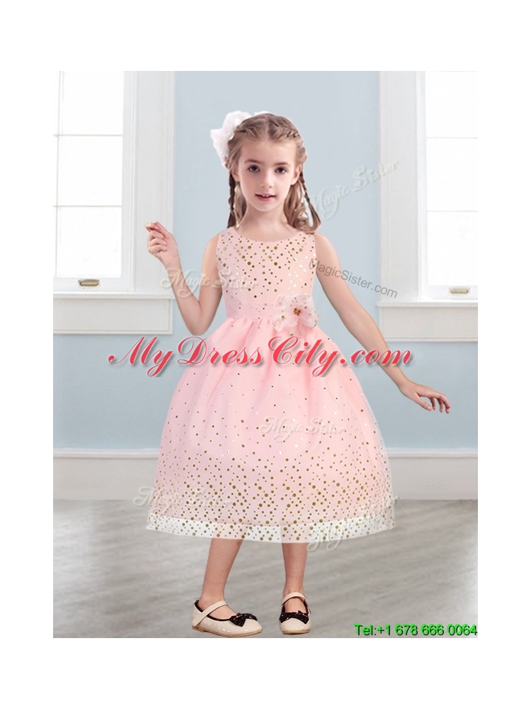 Beautiful Scoop Mini Quinceanera Dress with Hand Made Flowers and Sequins