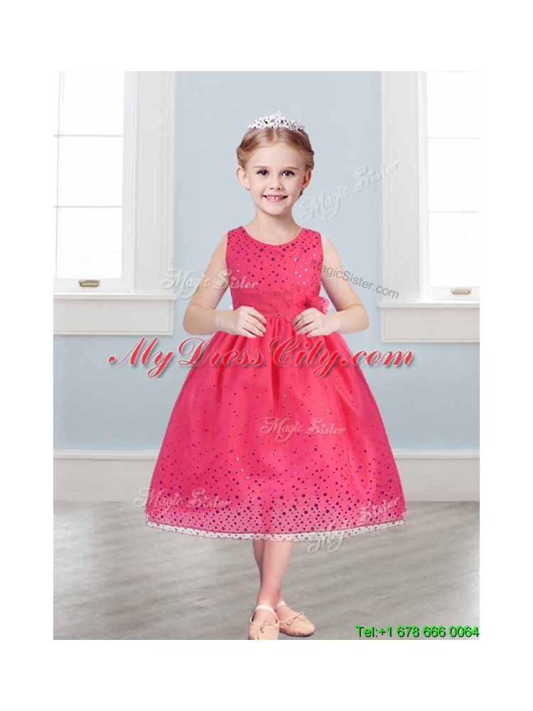 Beautiful Scoop Mini Quinceanera Dress with Hand Made Flowers and Sequins