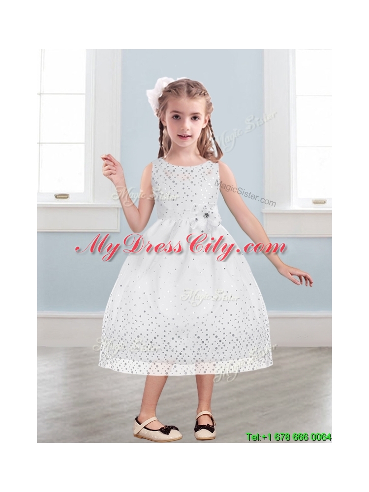 Beautiful Scoop Mini Quinceanera Dress with Hand Made Flowers and Sequins