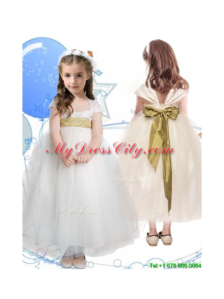 New Arrivals Square Cap Sleeves Mini Quinceanera Dress with Sashes