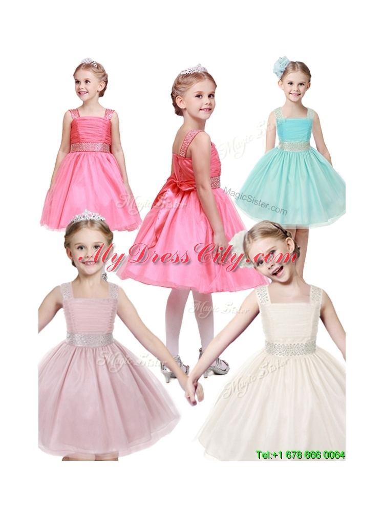 Popular Straps Tulle Mini Quinceanera Dress with Bowknot and Beading