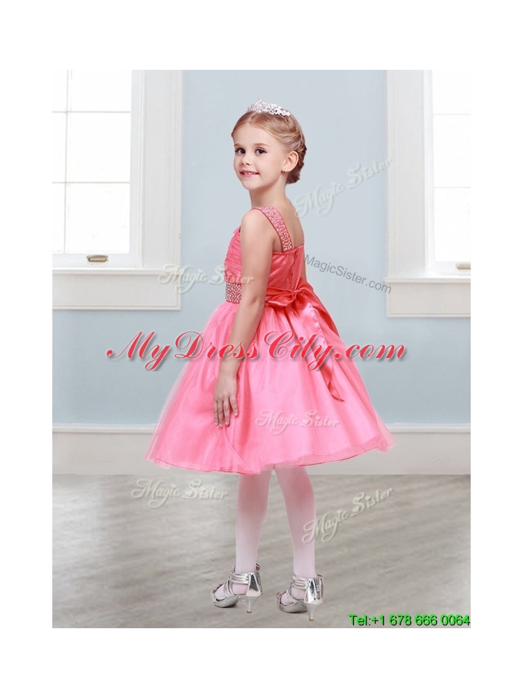 Popular Straps Tulle Mini Quinceanera Dress with Bowknot and Beading