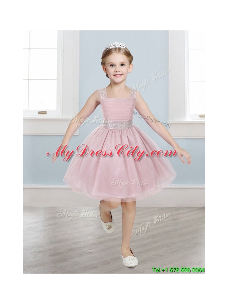 Popular Straps Tulle Mini Quinceanera Dress with Bowknot and Beading