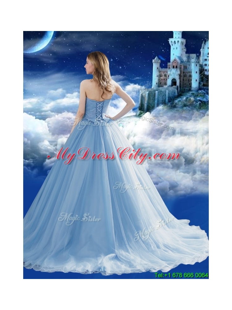 Elegant Off the Shoulder Applique Sweet 15 Gown with Brush Train