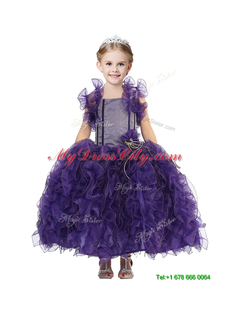 Inexpensive Straps Mini Quinceanera Dress with Hand Made Flowers and Ruffles