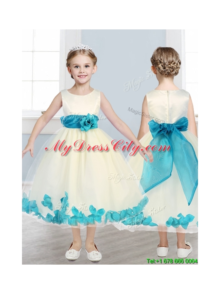 Lovely Scoop Mini Quinceanera Dress with Teal Hand Made Flowers