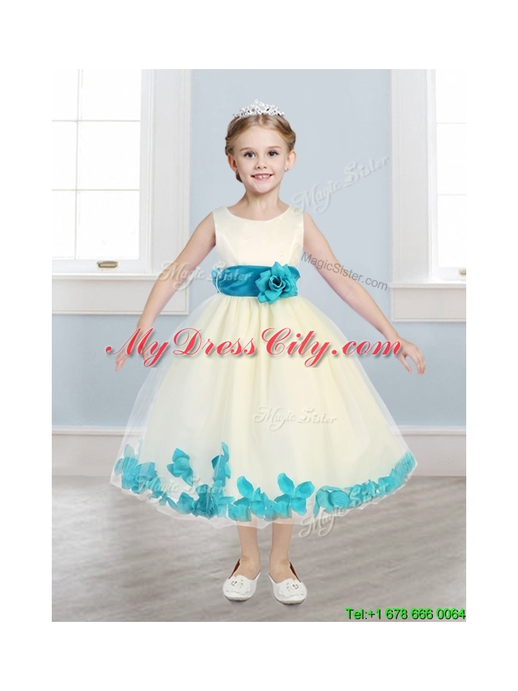 Lovely Scoop Mini Quinceanera Dress with Teal Hand Made Flowers