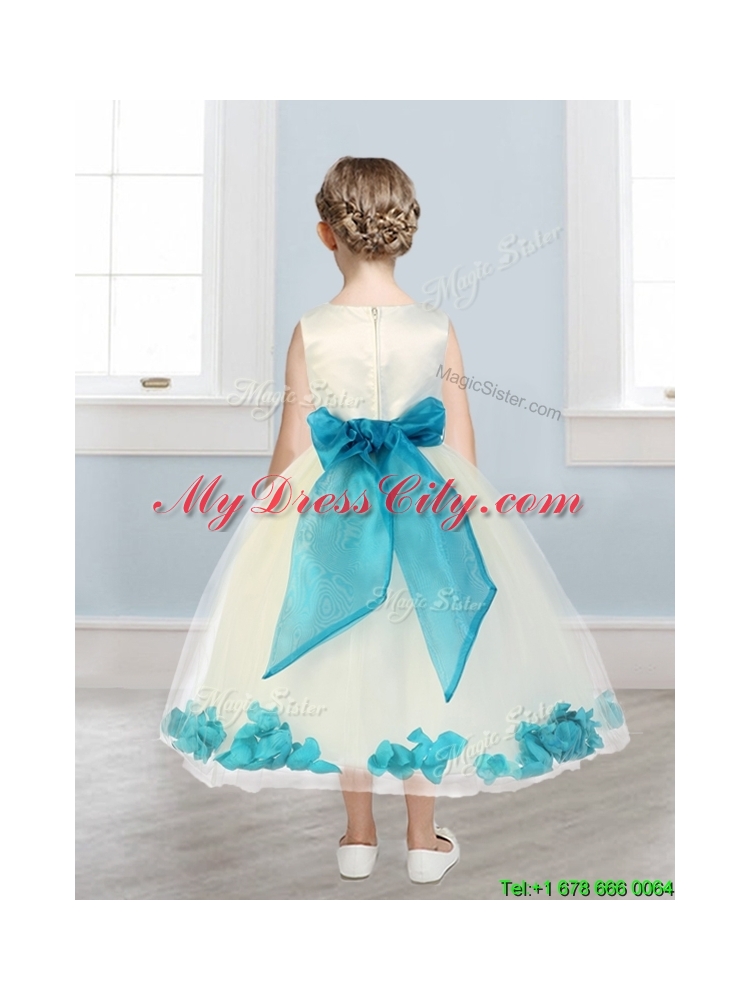 Lovely Scoop Mini Quinceanera Dress with Teal Hand Made Flowers