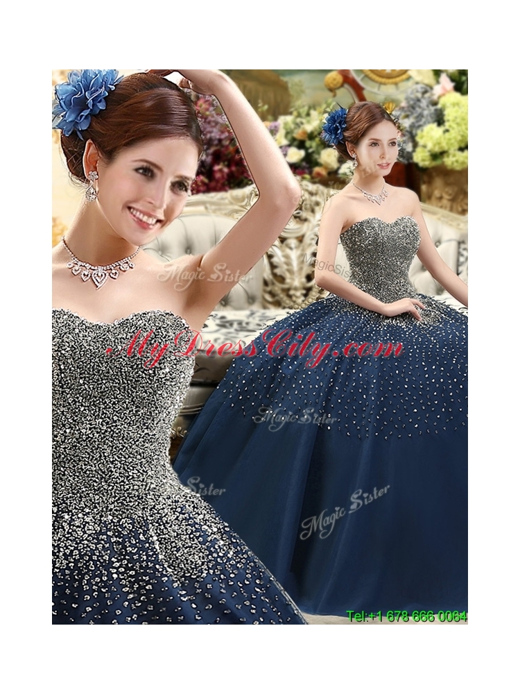 New Arrivals Beaded Bodice Quinceanera Dress in Navy Blue