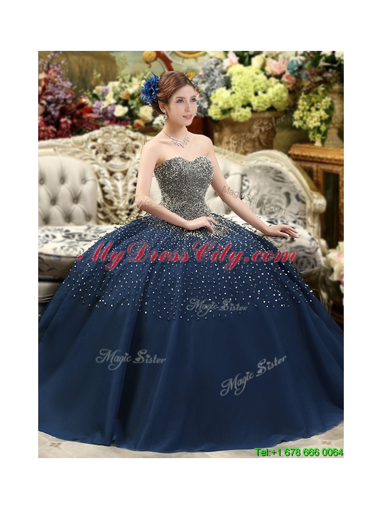 New Arrivals Beaded Bodice Quinceanera Dress in Navy Blue