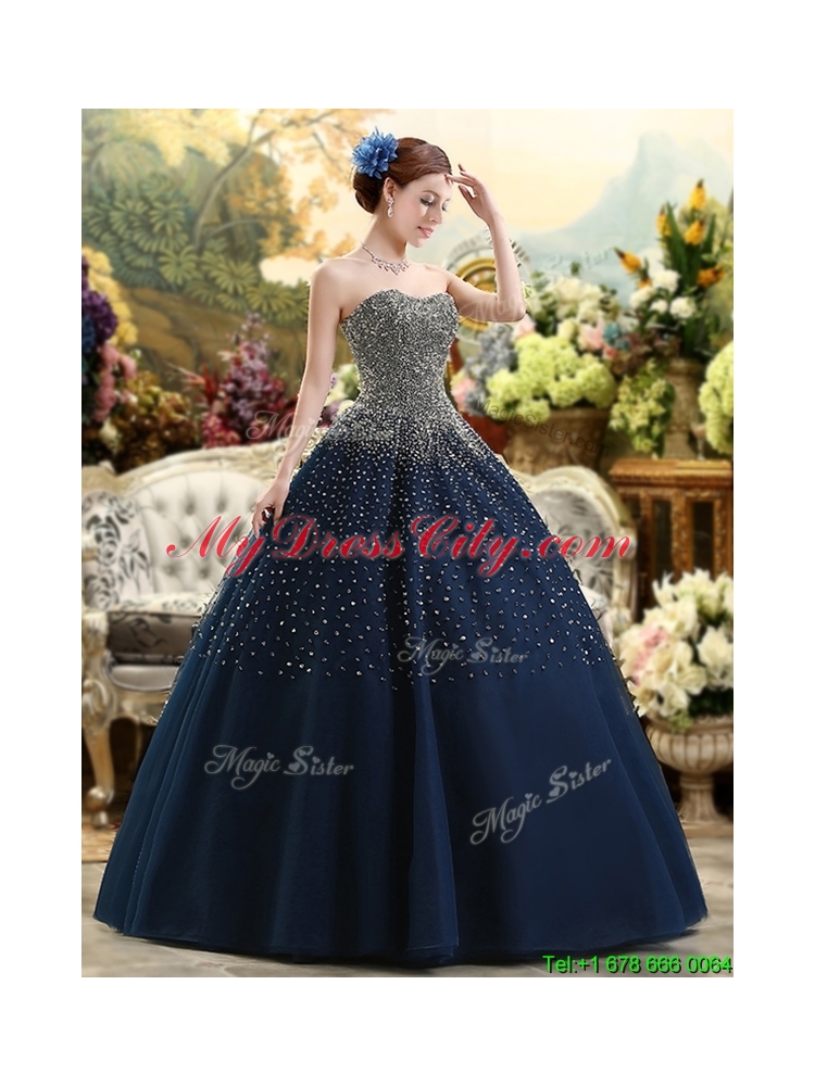 New Arrivals Beaded Bodice Quinceanera Dress in Navy Blue