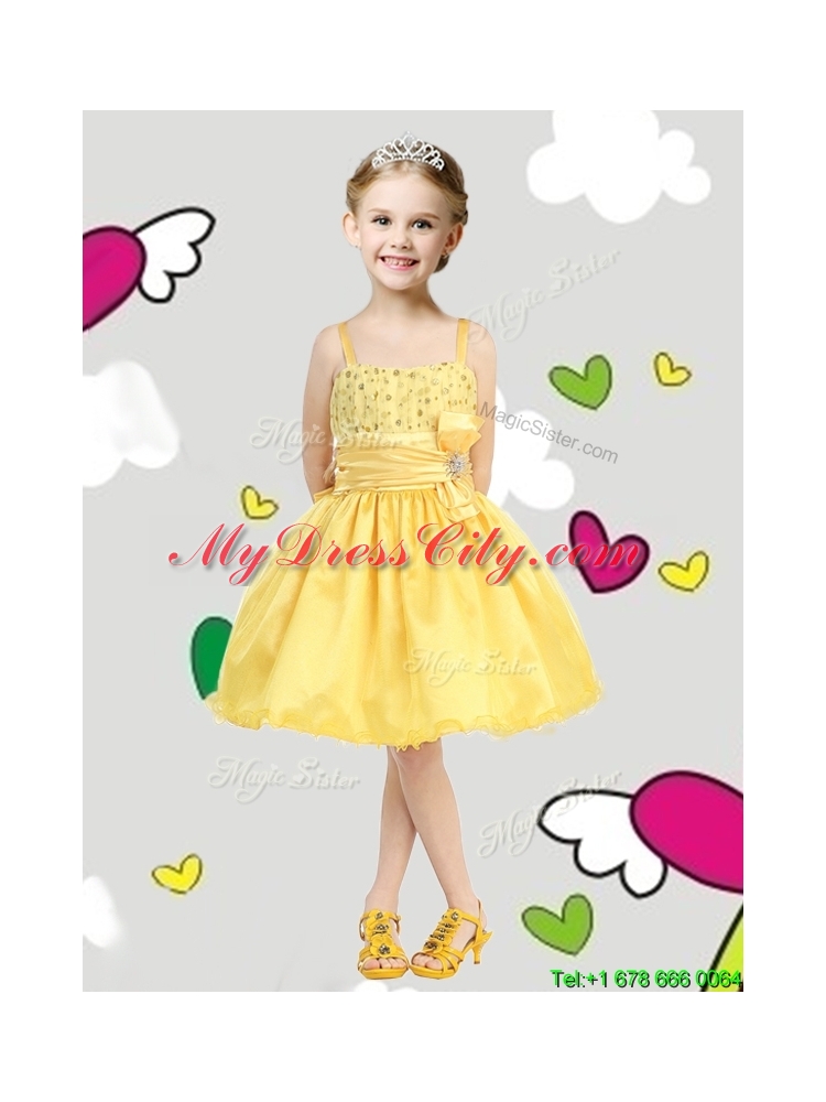 Perfect Spaghetti Straps Belt and Sequins Mini Quinceanera Dress in Yellow