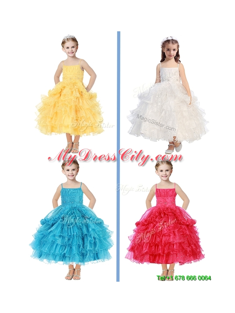 Romantic Spaghetti Straps Mini Quinceanera Dress with Beading and Ruffled Layers