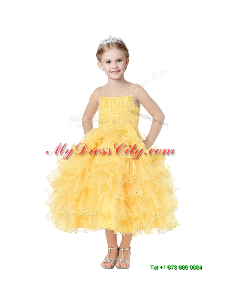 Romantic Spaghetti Straps Mini Quinceanera Dress with Beading and Ruffled Layers