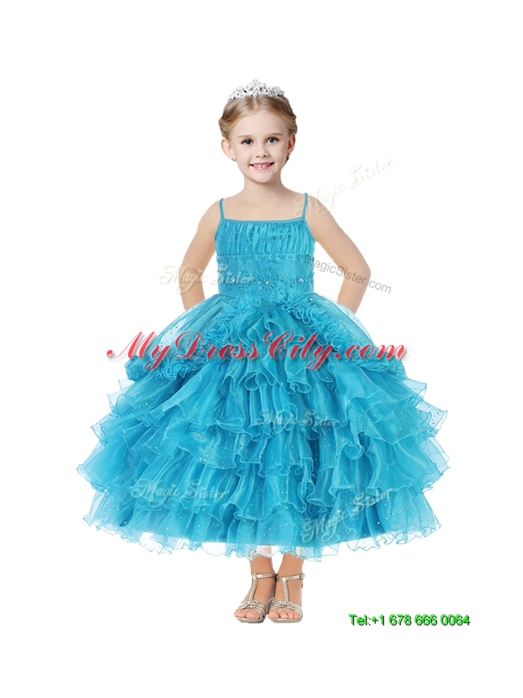 Romantic Spaghetti Straps Mini Quinceanera Dress with Beading and Ruffled Layers