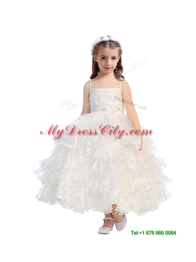 Romantic Spaghetti Straps Mini Quinceanera Dress with Beading and Ruffled Layers