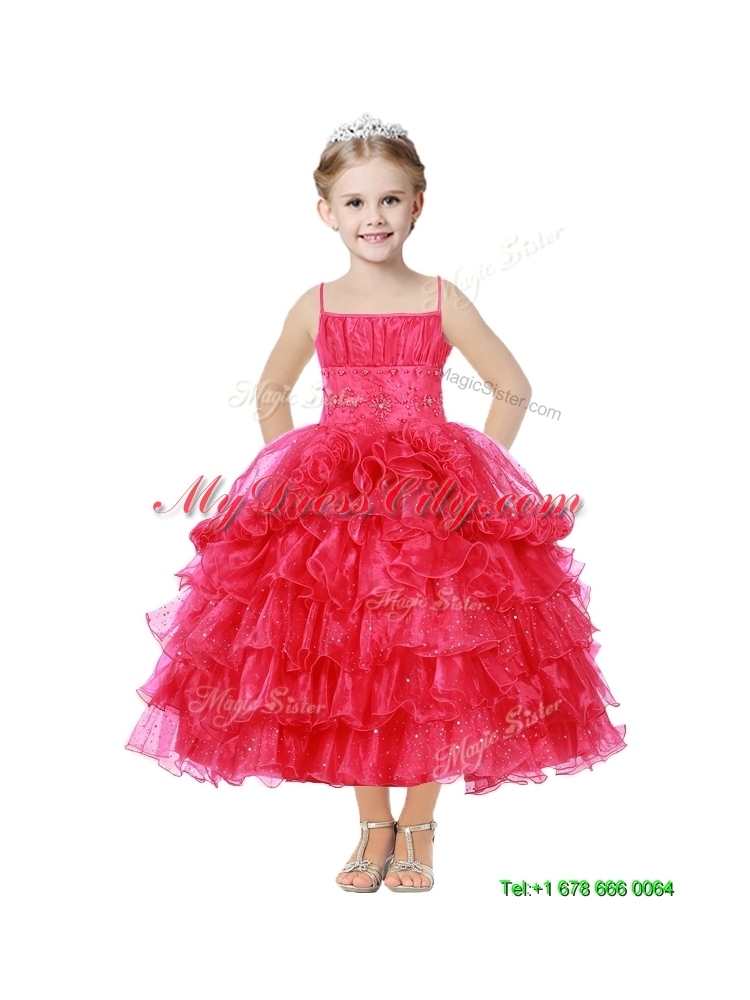 Romantic Spaghetti Straps Mini Quinceanera Dress with Beading and Ruffled Layers