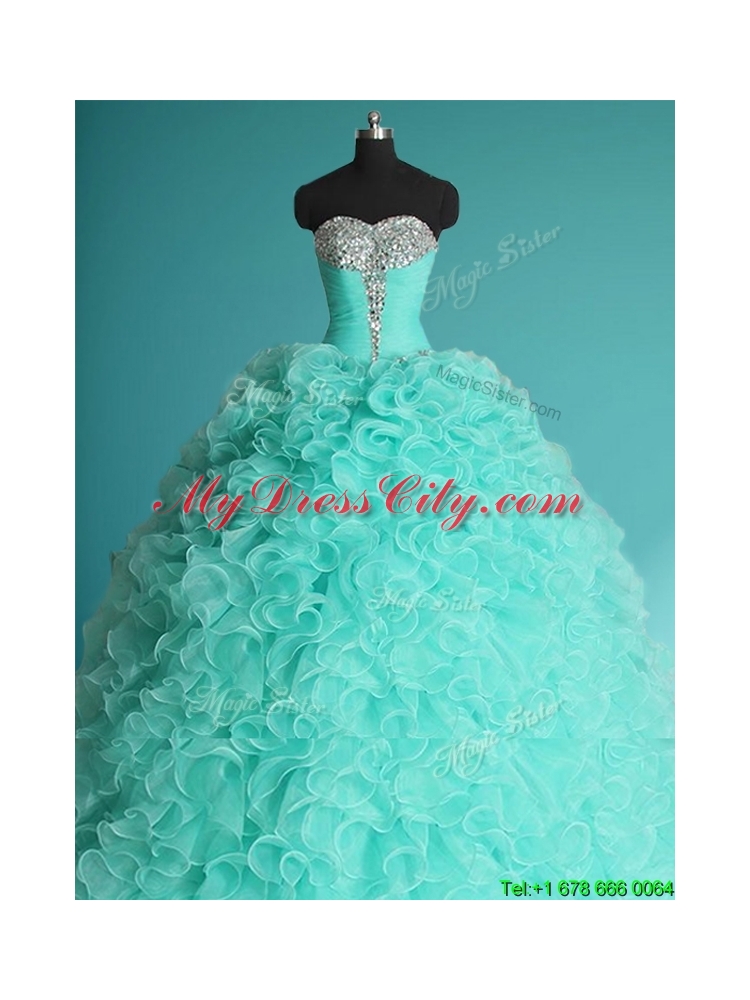 Beautiful Organza Apple Green Quinceanera Dress with Beading and Ruffles