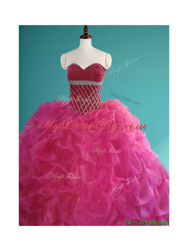 Cheap Beaded and Pick Ups Fuchsia Sweet 16 Dress in Organza