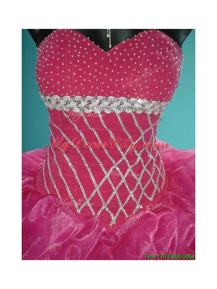 Cheap Beaded and Pick Ups Fuchsia Sweet 16 Dress in Organza