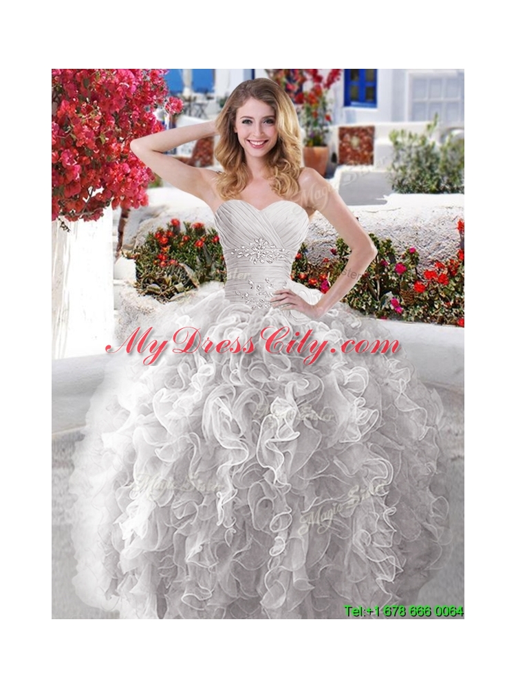 Elegant Rose Pink and White Sweet 16 Dress with Beading and Ruffles