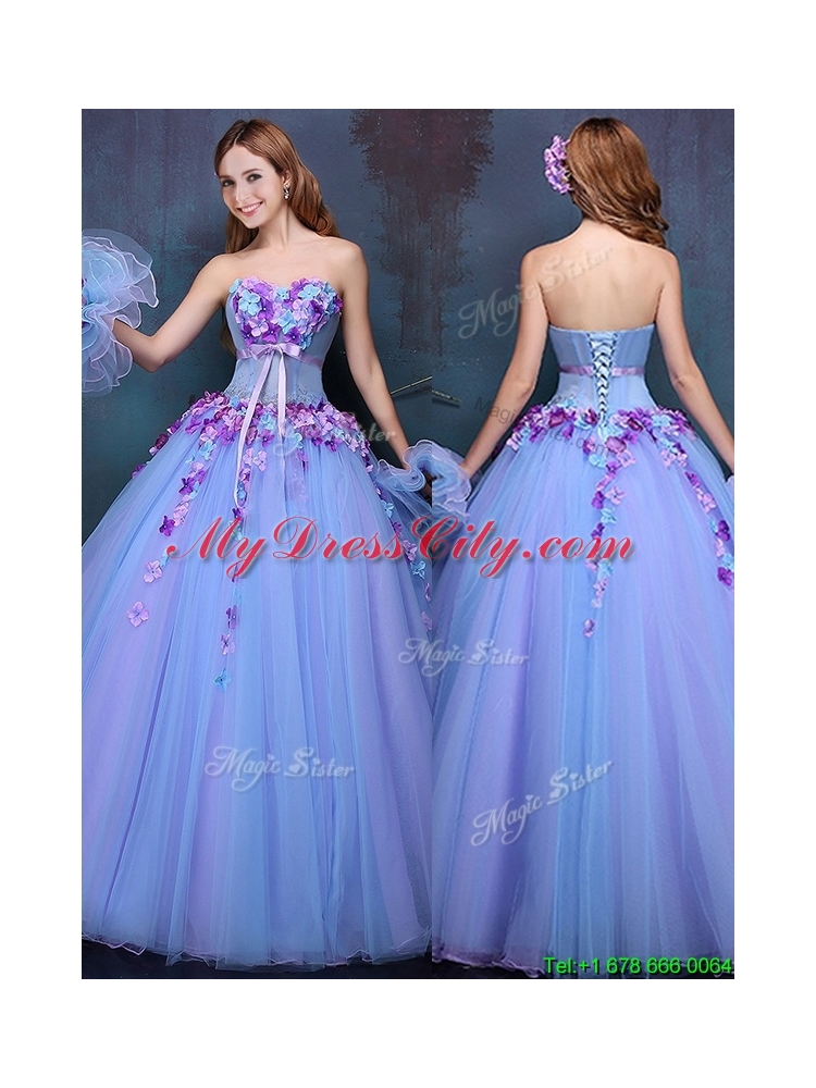 Fashionable A Line Multi Color Quinceanera Dress with Appliques and Bowknot