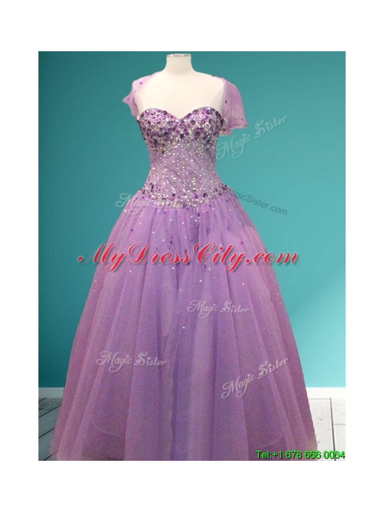 Fashionable Rhinestoned A Line Quinceanera Gown in Lavender