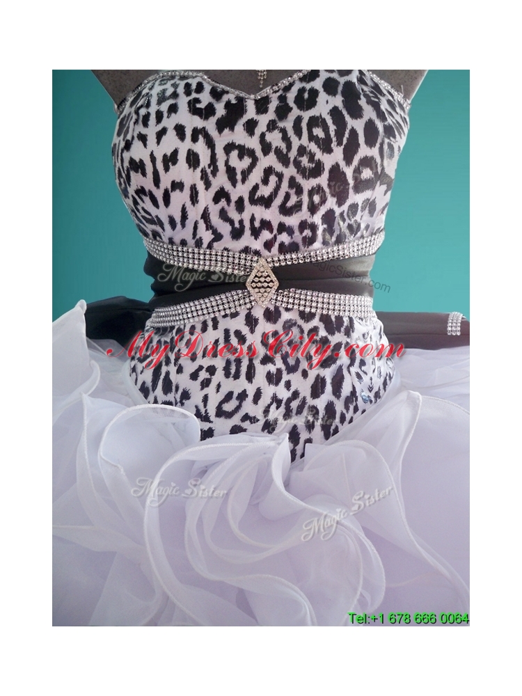 In Stock Leopard Big Puffy Beaded and Ruffled Quinceanera Dress