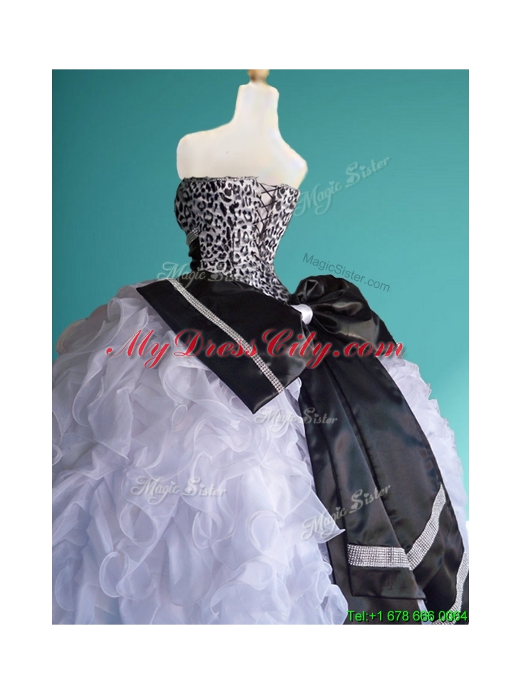 In Stock Leopard Big Puffy Beaded and Ruffled Quinceanera Dress