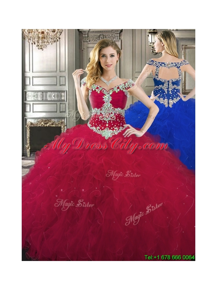 New Style Off the Shoulder Wine Red Quinceanera Dress with Beading and Ruffles