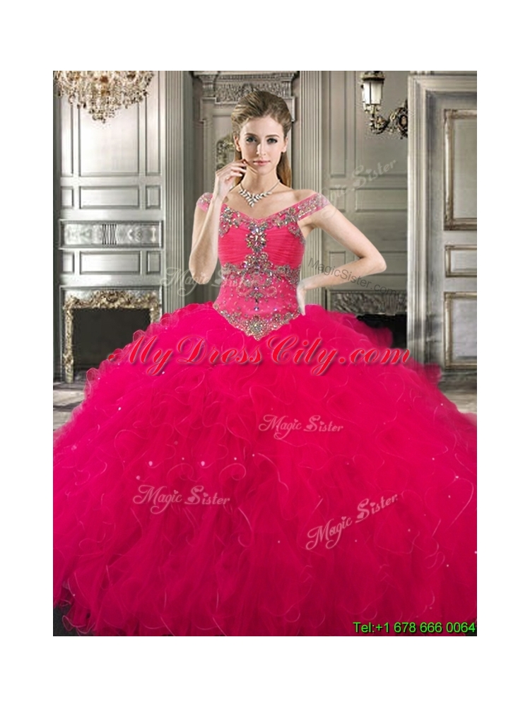 New Style Off the Shoulder Wine Red Quinceanera Dress with Beading and Ruffles