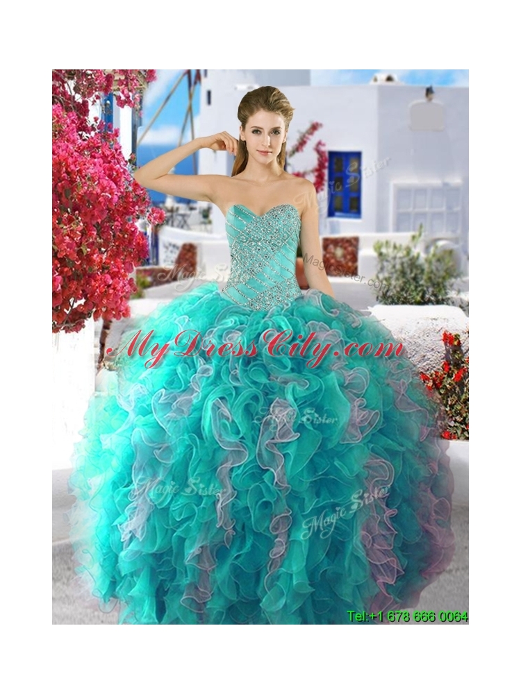 Perfect Fuchsia and White Quinceanera Dress with Beading and Ruffles