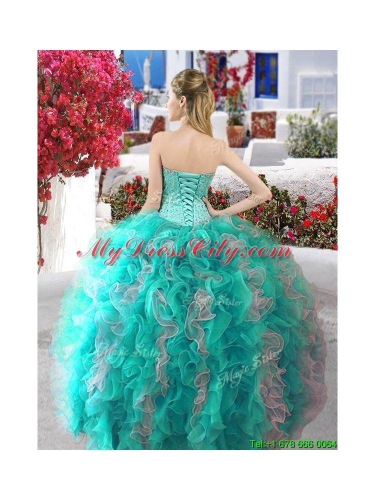 Unique Really Puffy Beaded and Ruffled Sweet 16 Dress in Organza