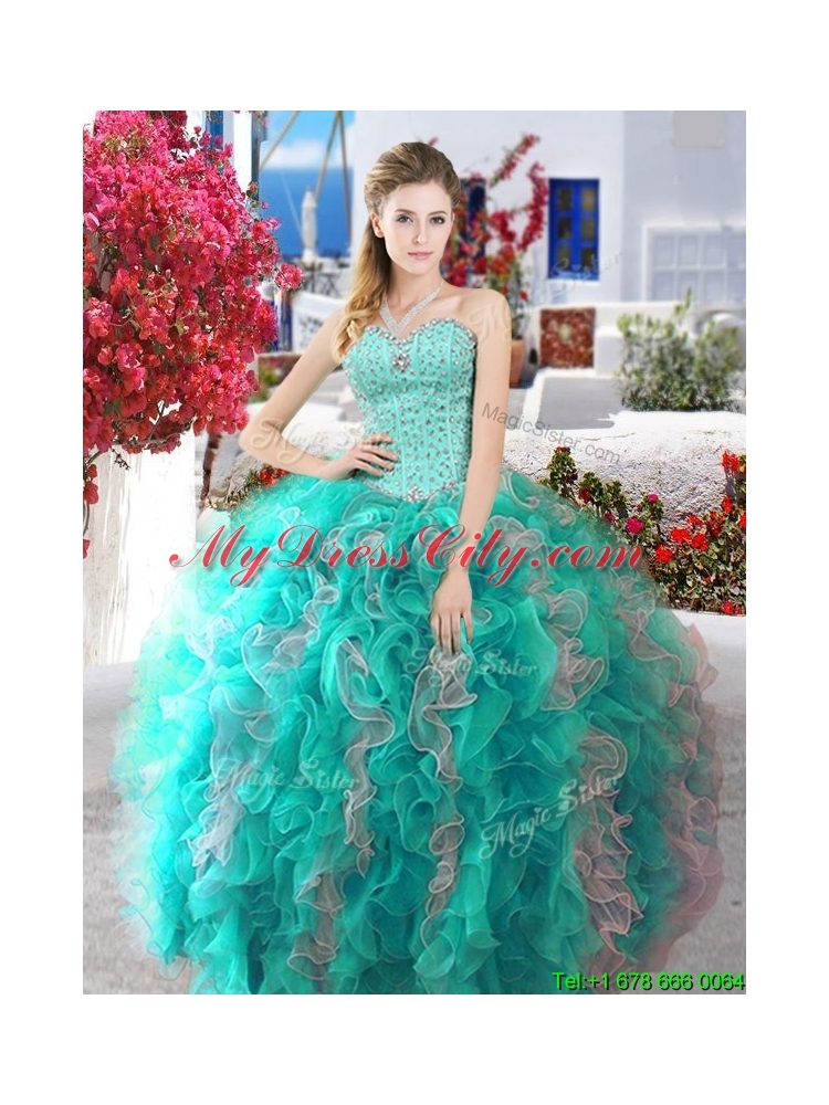 Unique Really Puffy Beaded and Ruffled Sweet 16 Dress in Organza