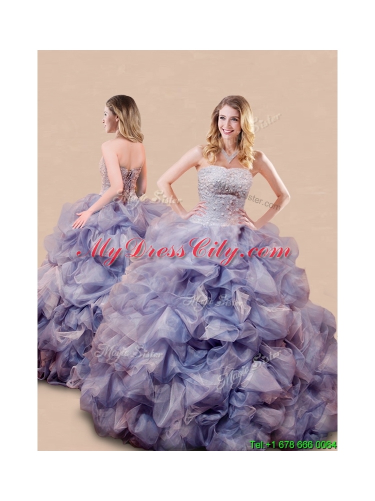 Popular Beaded and Bubble Big Puffy Lavender Sweet 16 Dress