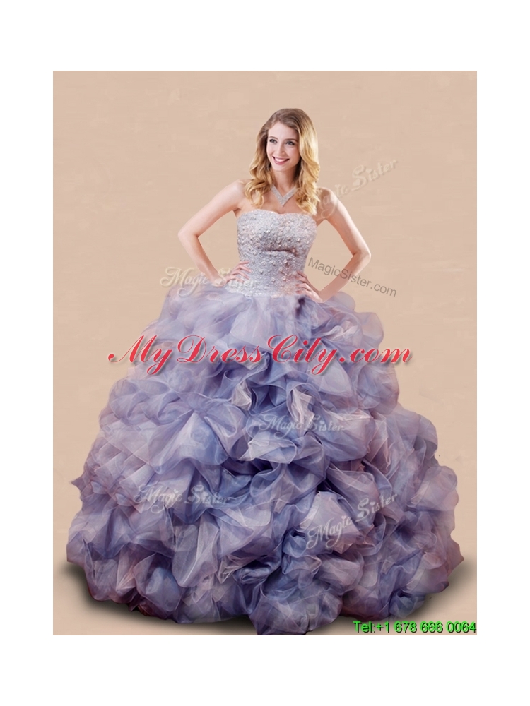 Popular Beaded and Bubble Big Puffy Lavender Sweet 16 Dress