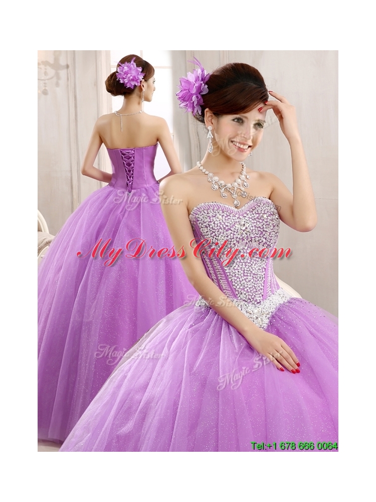 Pretty Lilac Really Puffy Tulle Sweet 16 Dress with Beading