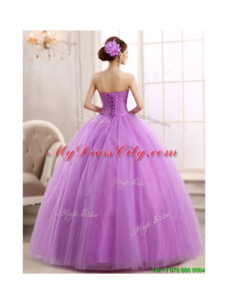 Pretty Lilac Really Puffy Tulle Sweet 16 Dress with Beading