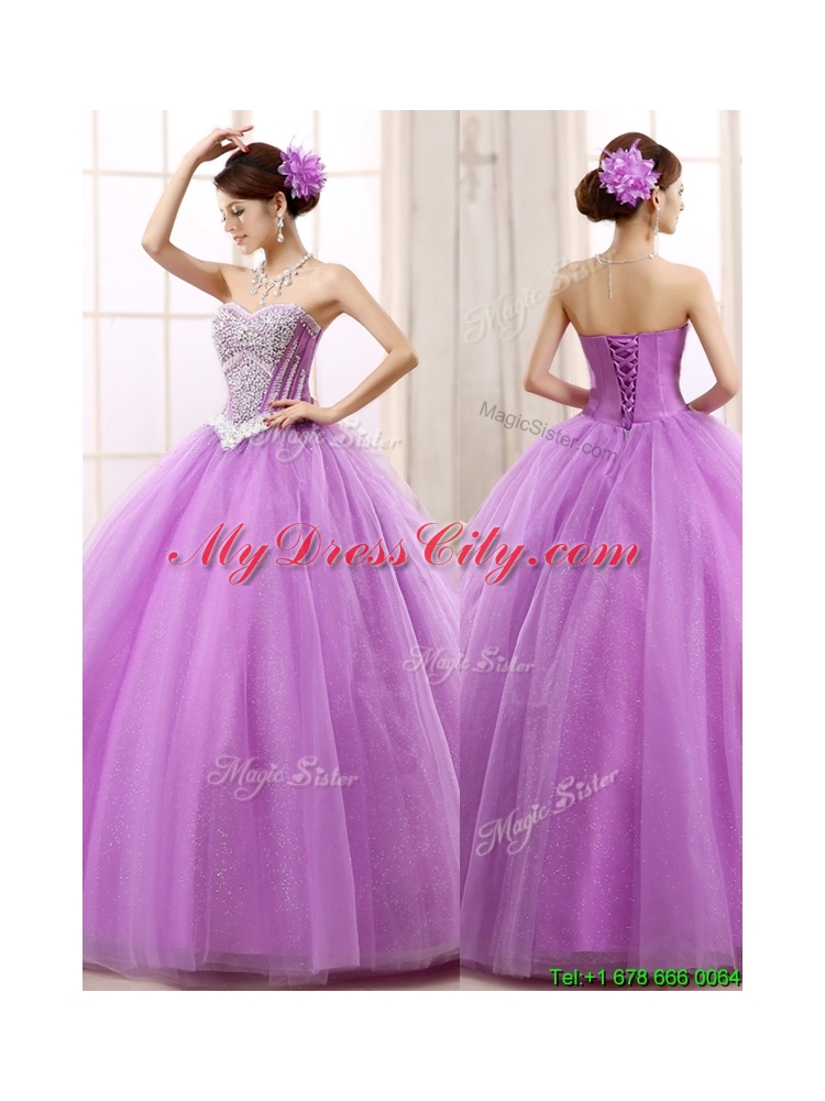 Pretty Lilac Really Puffy Tulle Sweet 16 Dress with Beading