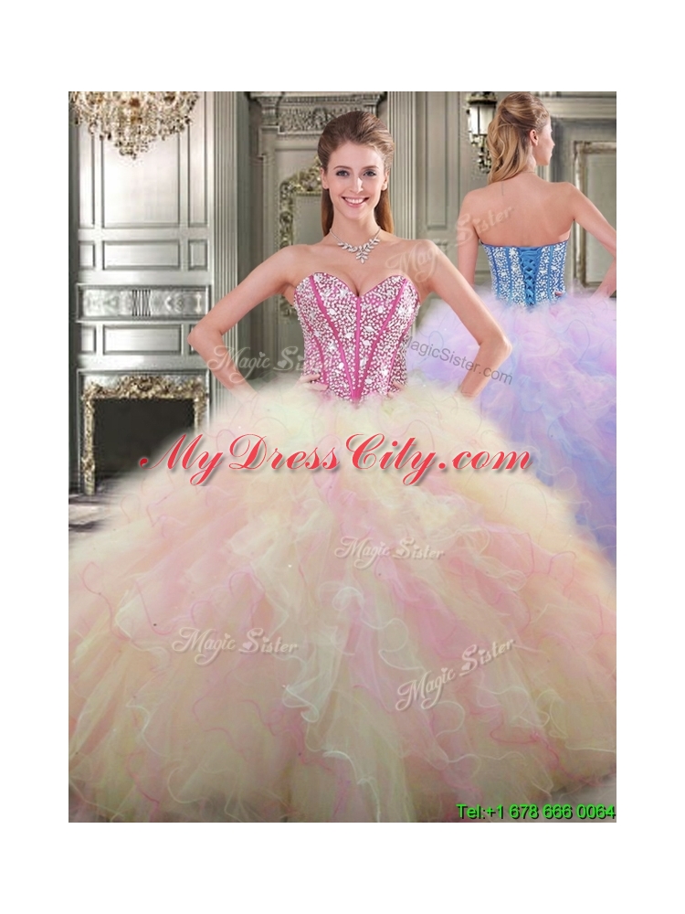 Gorgeous Beaded and Ruffled Tulle Quinceanera Dress in Multi Color