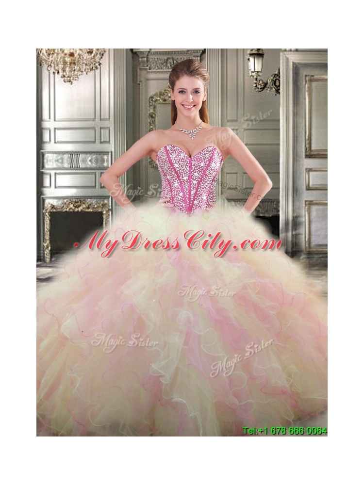 Gorgeous Beaded and Ruffled Tulle Quinceanera Dress in Multi Color