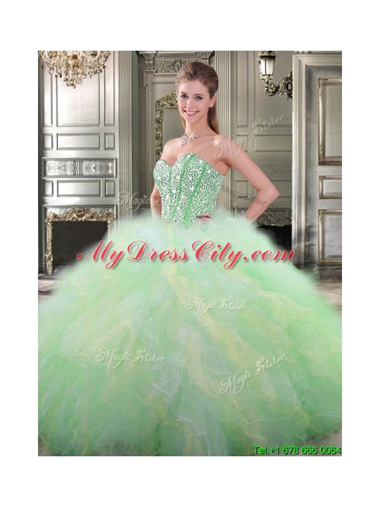 Gorgeous Beaded and Ruffled Tulle Quinceanera Dress in Multi Color