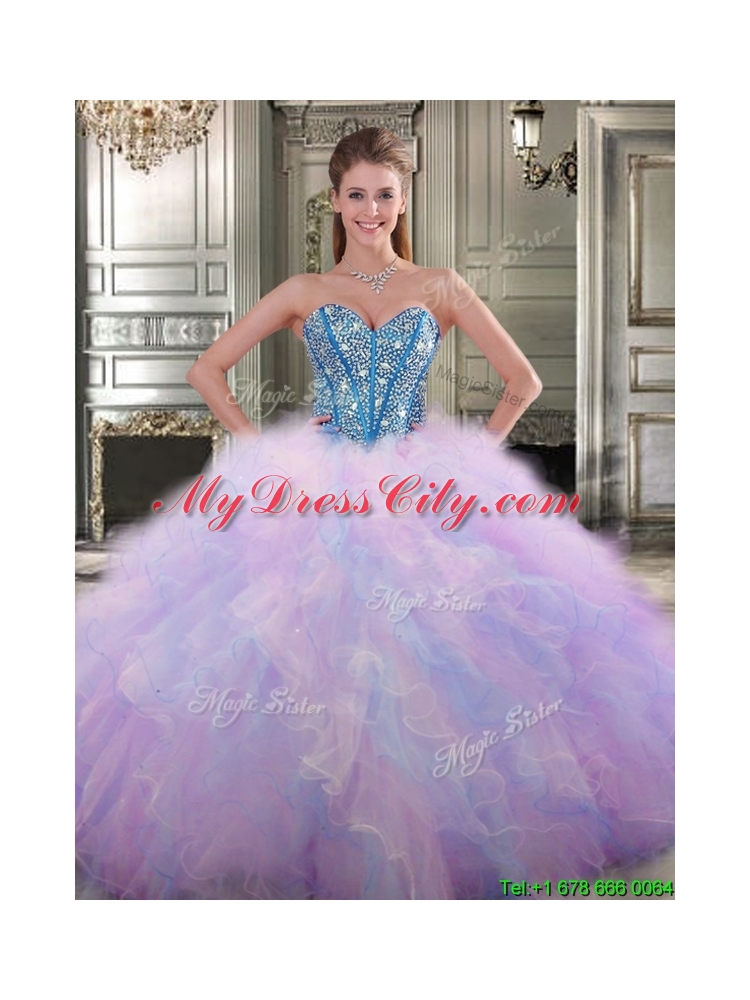 Gorgeous Beaded and Ruffled Tulle Quinceanera Dress in Multi Color