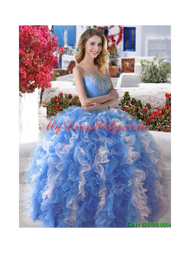 Pretty Ball Gown Organza Sweet 16 Dress with Beading and Ruffles