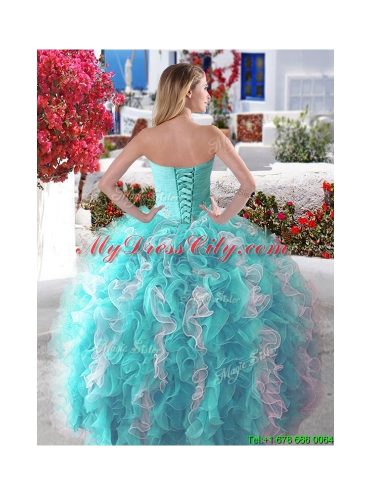 Pretty Ball Gown Organza Sweet 16 Dress with Beading and Ruffles