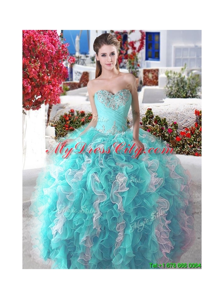 Pretty Ball Gown Organza Sweet 16 Dress with Beading and Ruffles