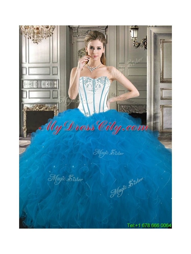 Pretty Big Puffy Tulle Sweet 16 Gown with Beading and Ruffles