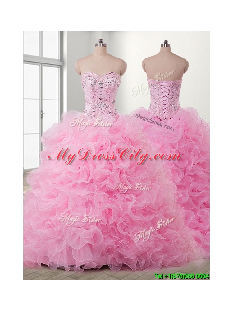 Lovely Baby Pink Detachable Quinceanera Dress with Beading and Ruffles