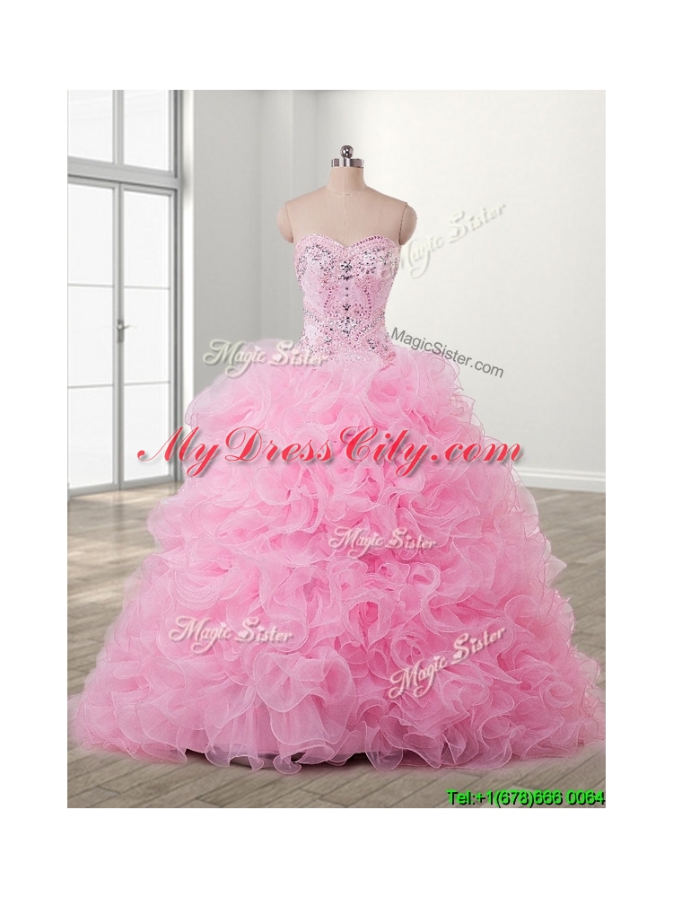 Lovely Baby Pink Detachable Quinceanera Dress with Beading and Ruffles